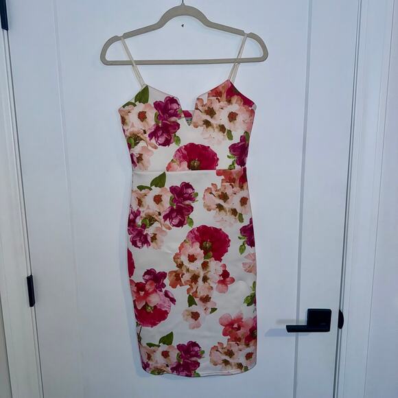 EUC Parisian Collection Floral Bodycon Dress Size 8 Pink Purple White - Picture 1 of 6